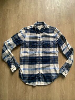 American Eagle Womens Blue White Plaid Button-Up Shirt